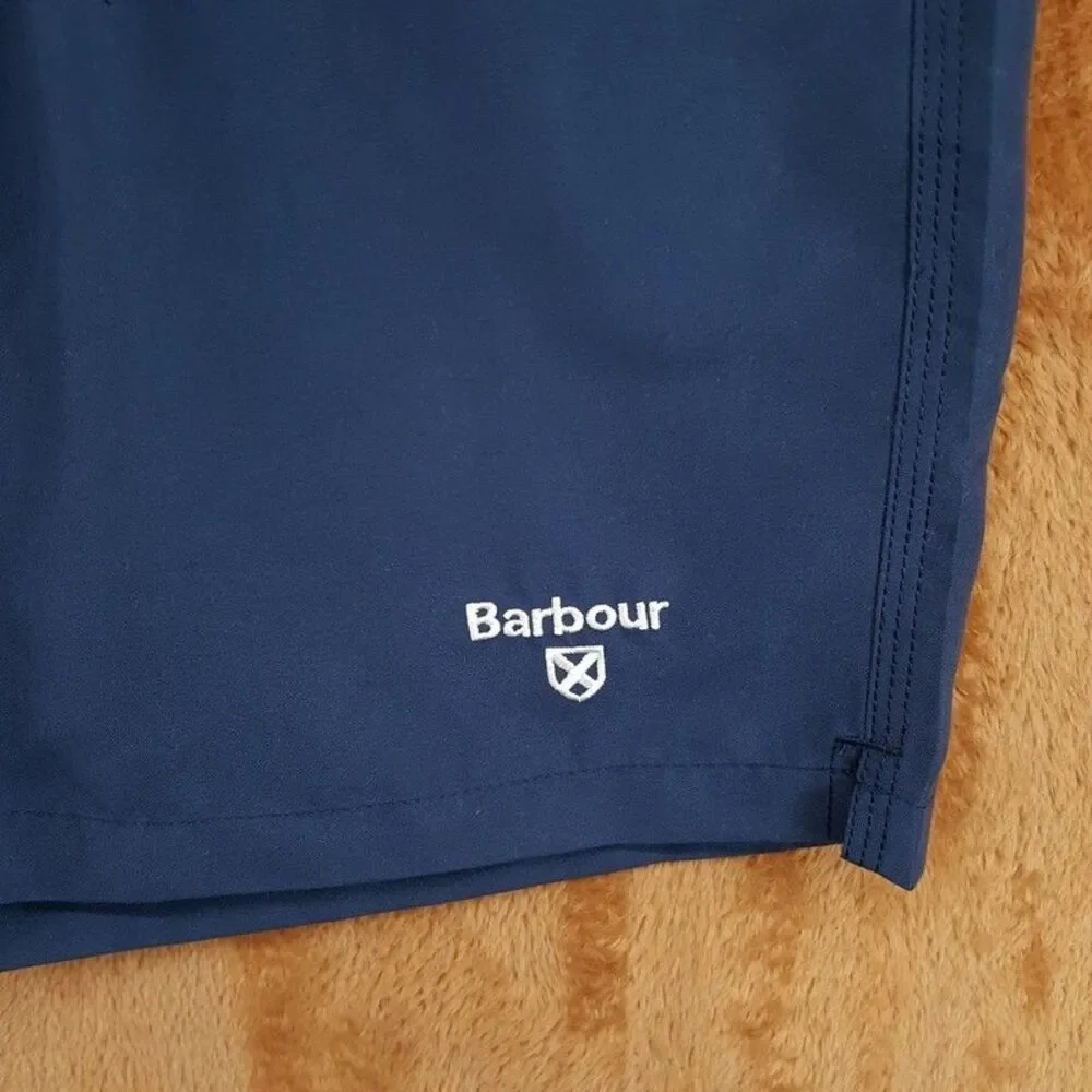 BARBOUR Swim Trunks Mens XL Navy Blue Drawstring Lined Staple Logo Shorts 5